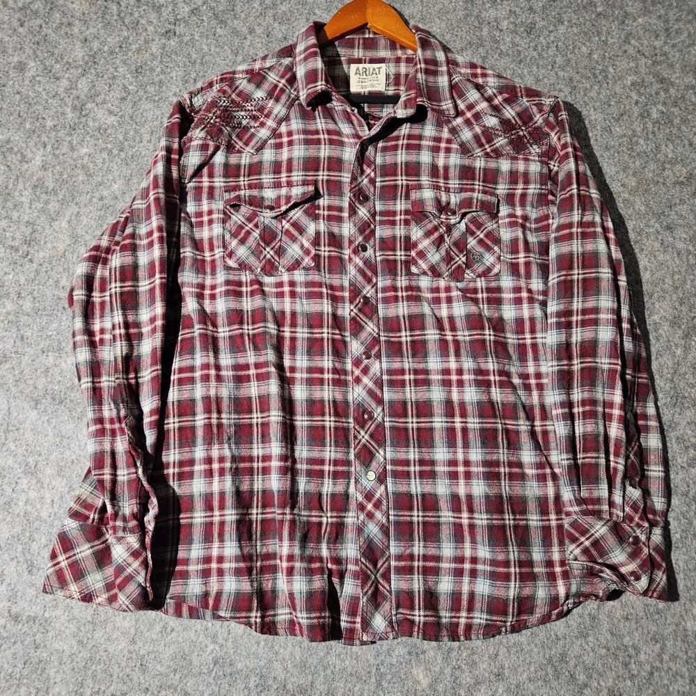 Ariat Retro Fit XXL Flannel Shirt Plaid Western Embroidered Long Sleeve Pearl